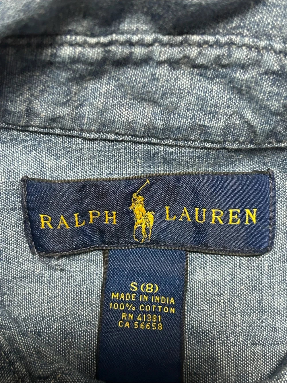 Ralph Lauren Boys Chambray Long Sleeve Button Down Shirt Size Small 8